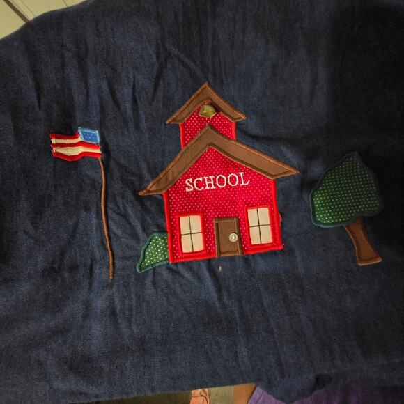 Vintage Betsys Denim Pinafore Dress Blue Teacher Applique Smock School Medium - Picture 15 of 16